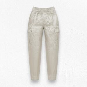Banana Republic Gold Shiny High Waisted Satin Shiny Cargo Cropped Pants Size 4
